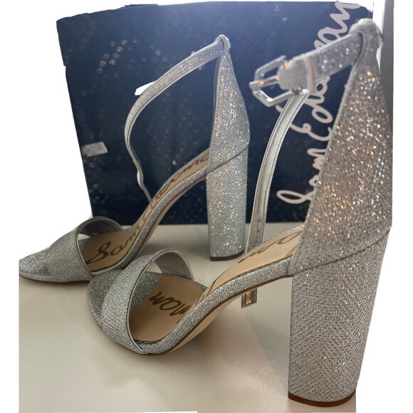 Sam Edelman Yaro Women's 9.5 Ankle Strap Blocked Heels Shoes Shimmer Bling - Picture 9 of 16